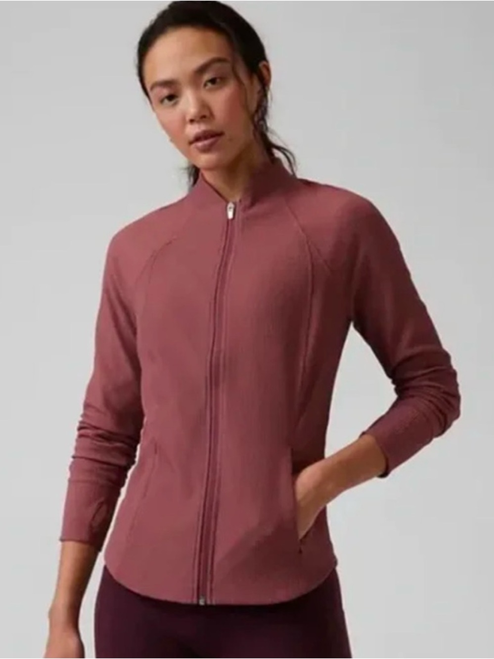 Athleta Salutation Ribbed Zip Jacket, Tawny Rose, XL